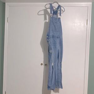 Distressed overalls